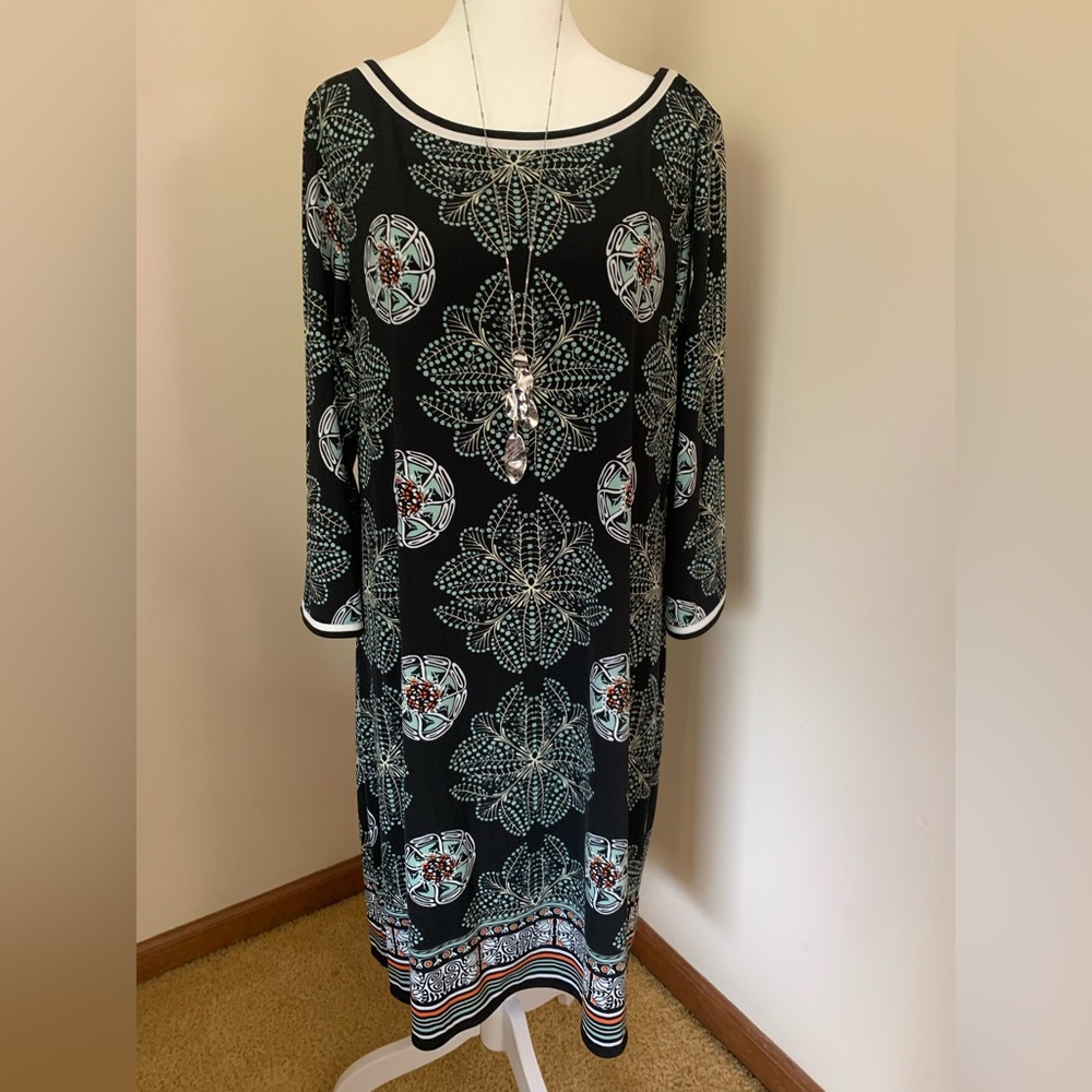Max Edition Dress in Black with Light Green & Orange Abstract Design Size XL NEW